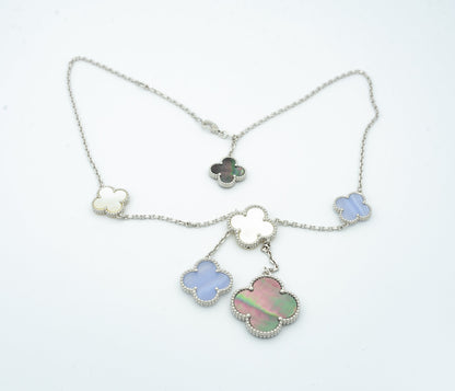 [Love Lucky]CLOVER MOP CHALCEDONY NECKLACE SILVER 6 MOTIF