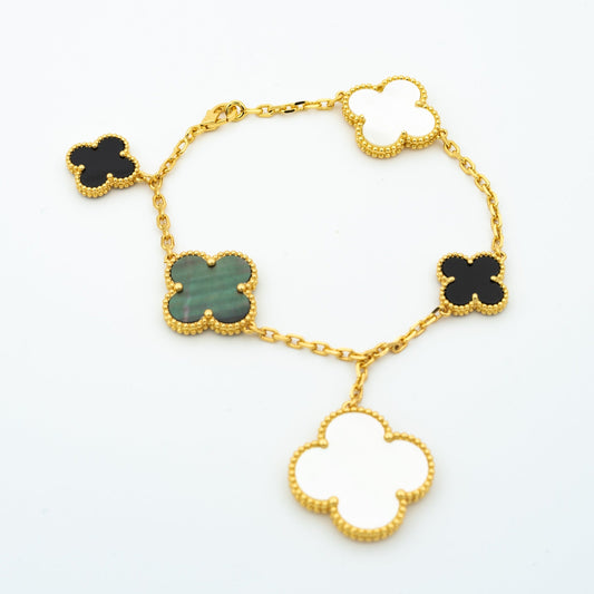 [Love Lucky]CLOVER BRACELET 5 MOTIFS ONYX MOP