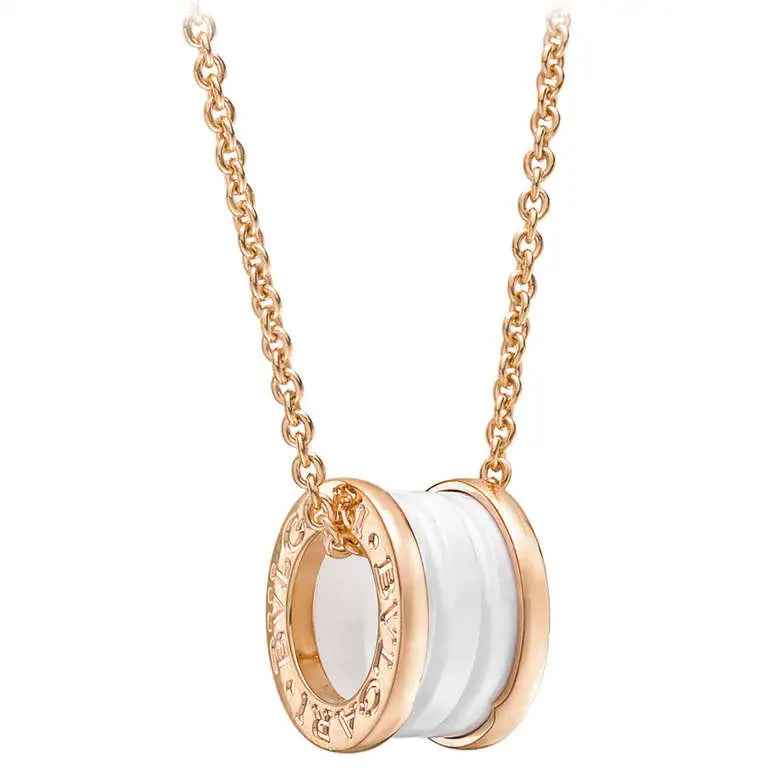 [Love Lucky]ZERO 1 WHITE CERAMIC PINK GOLD DIAMOND NECKLACE