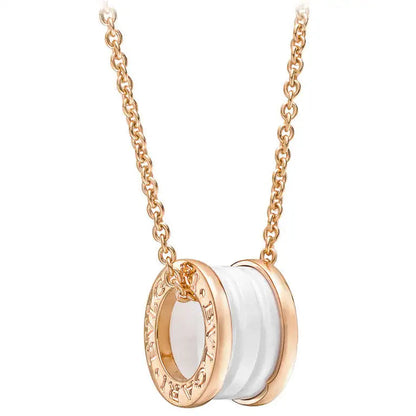 [Love Lucky]ZERO 1 WHITE CERAMIC PINK GOLD DIAMOND NECKLACE