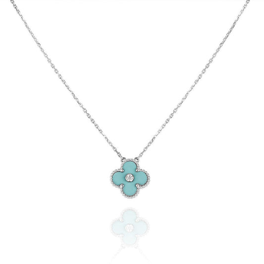 [Love Lucky]CLOVER 1 DIAMOND LIGHT BLUE SILVER NECKLACE