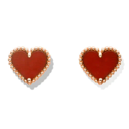 [Love Lucky]HEART CARNELIAN STUD EARRINGS