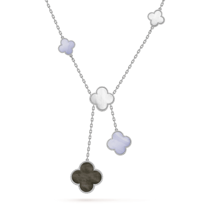 [Love Lucky]CLOVER MOP CHALCEDONY NECKLACE SILVER 6 MOTIF