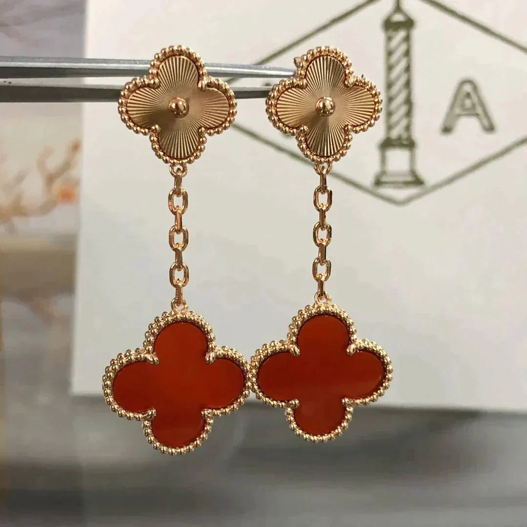 [Love Lucky]CLOVER 2 MOTIF  LASER CARNELIAN EARRINGS