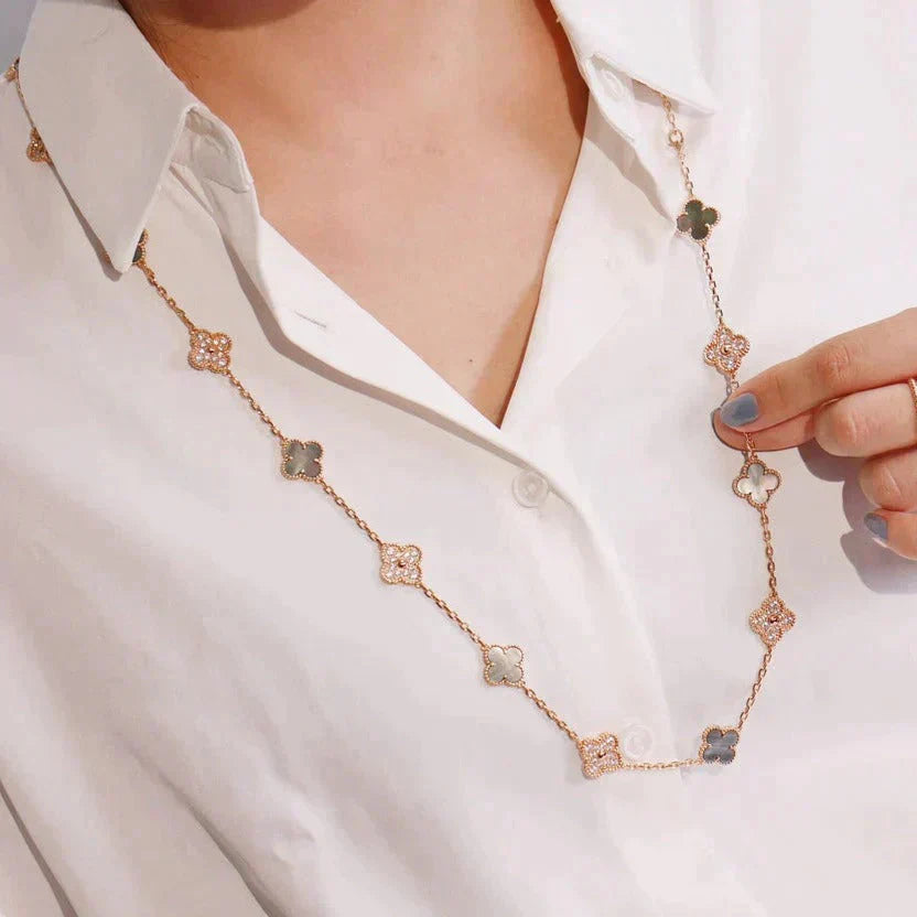 [Love Lucky]CLOVER 20 MOTIFS DARK MOP DIAMOND  NECKLACE