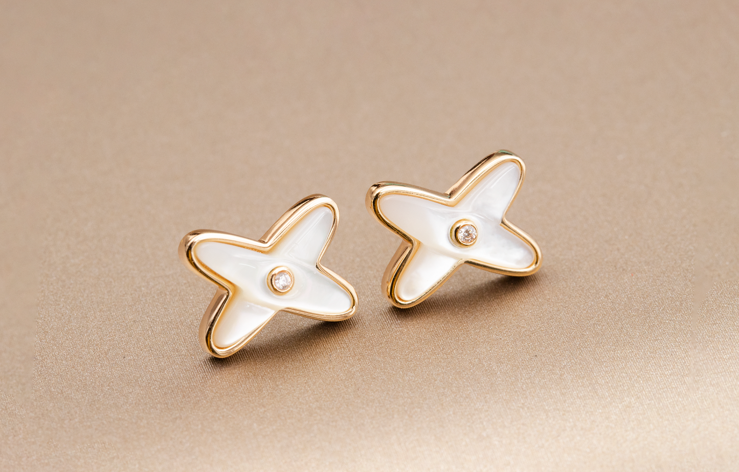 [Love Lucky]JEUX DE WHITE MOP PINK GOLD DIAMOND EARRINGS