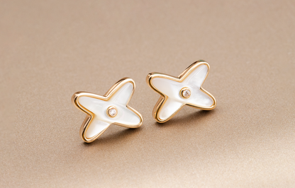 [Love Lucky]JEUX DE WHITE MOP PINK GOLD DIAMOND EARRINGS