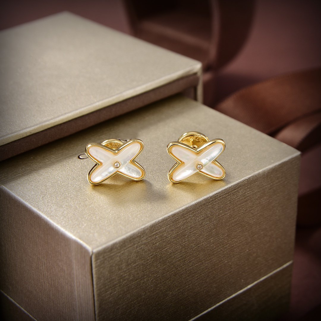 [Love Lucky]JEUX DE WHITE MOP GOLD DIAMOND EARRINGS