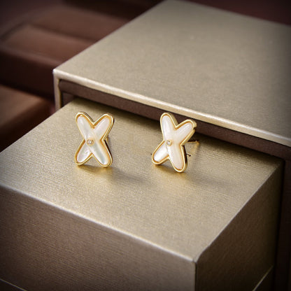 [Love Lucky]JEUX DE WHITE MOP GOLD DIAMOND EARRINGS