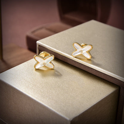 [Love Lucky]JEUX DE WHITE MOP GOLD DIAMOND EARRINGS