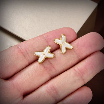 [Love Lucky]JEUX DE WHITE MOP GOLD DIAMOND EARRINGS