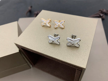[Love Lucky]JEUX DE WHITE MOP SILVER DIAMOND EARRINGS