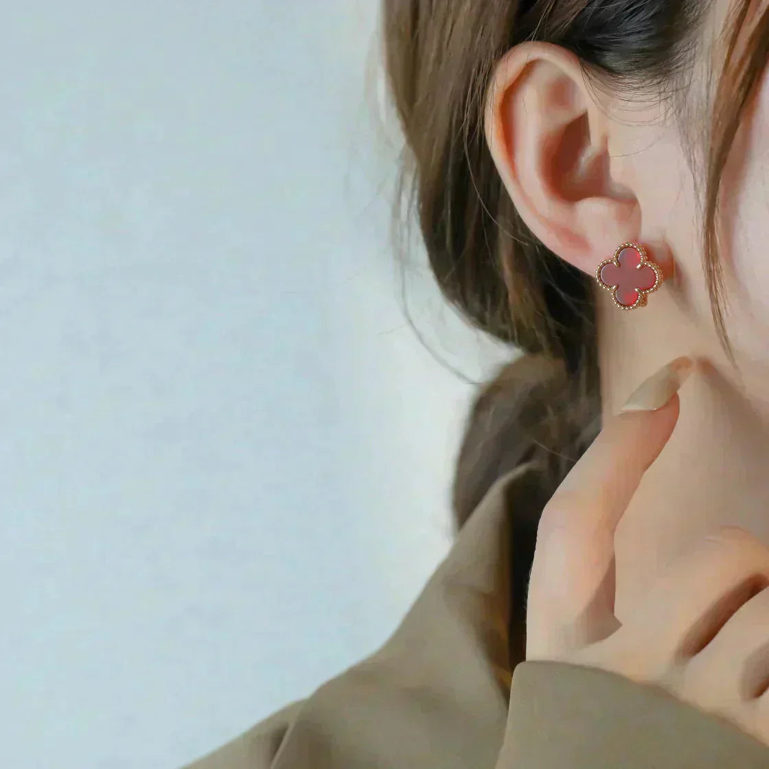 [Love Lucky]CLOVER MEDIUM 1 MOTIFS CARNELIAN  EARRINGS