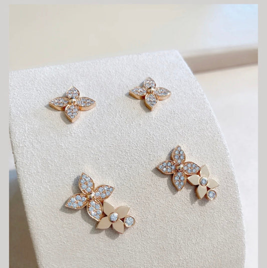 [Love Lucky]STAR BLOSSOM STUD EARRINGS PINK GOLD DIAMONDS
