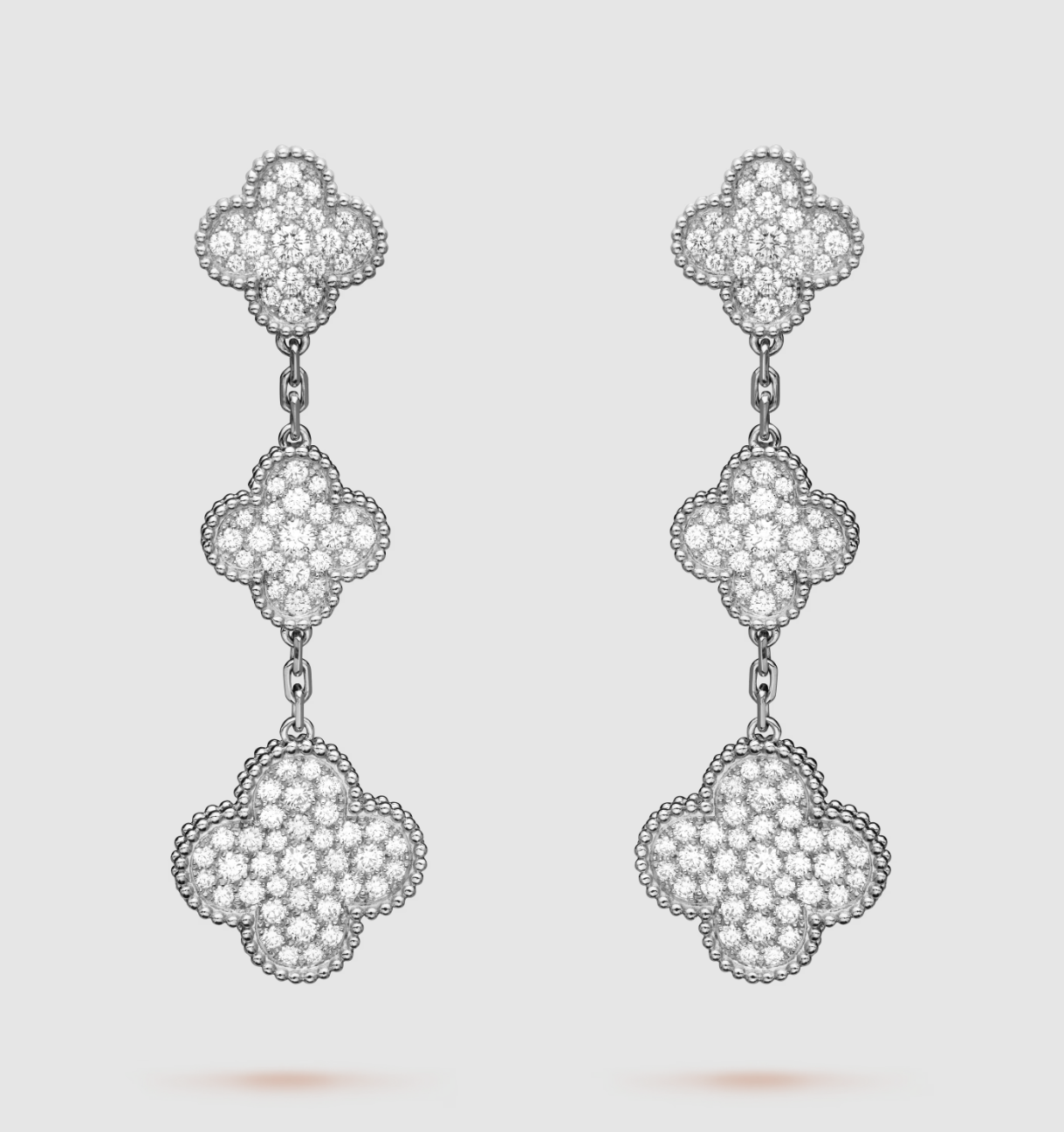 [Love Lucky]CLOVER 3 MOTIF DIAMOND SILVER DROP EARRINGS
