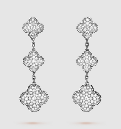 [Love Lucky]CLOVER 3 MOTIF DIAMOND SILVER DROP EARRINGS