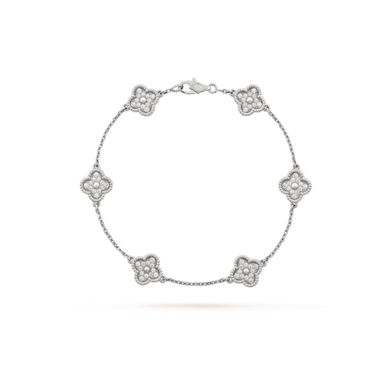 [Love Lucky]CLOVER 6 MOTIF SILVER DIAMOND BRACELET