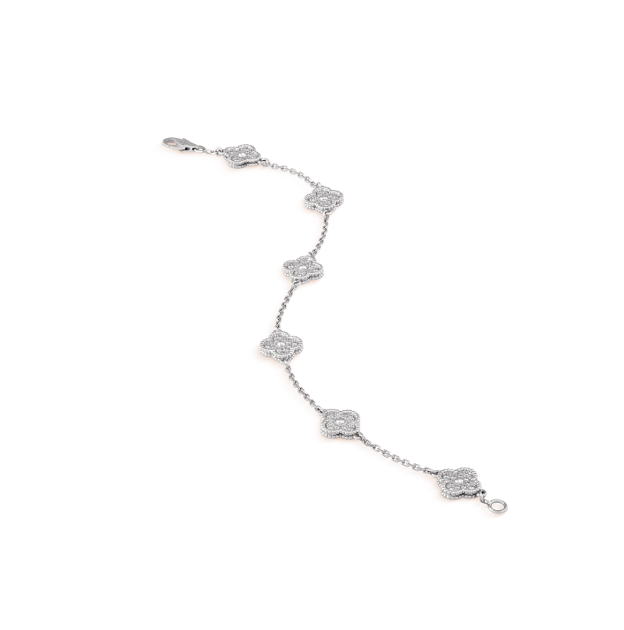 [Love Lucky]CLOVER 6 MOTIF SILVER DIAMOND BRACELET