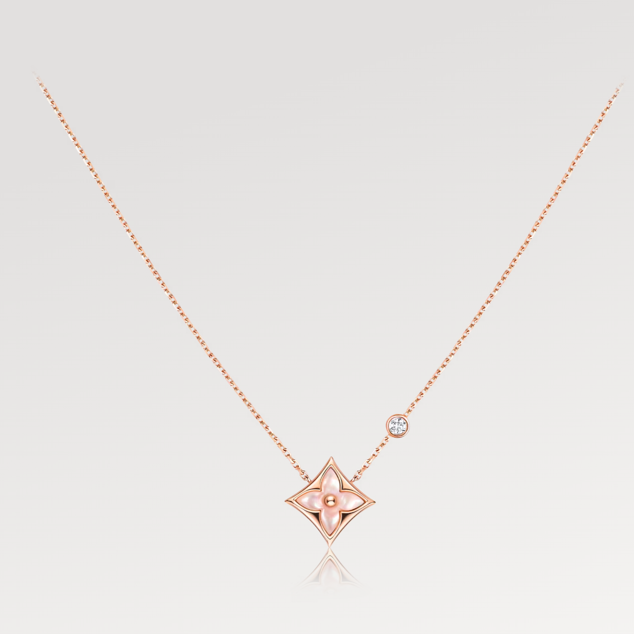 [Love Lucky]STAR PINK MOP 1 DIAMOND PINK GOLD NECKLACE