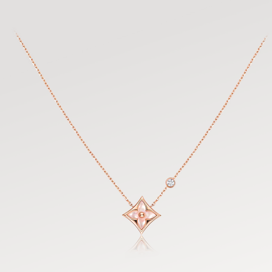 [Love Lucky]STAR PINK MOP 1 DIAMOND PINK GOLD NECKLACE