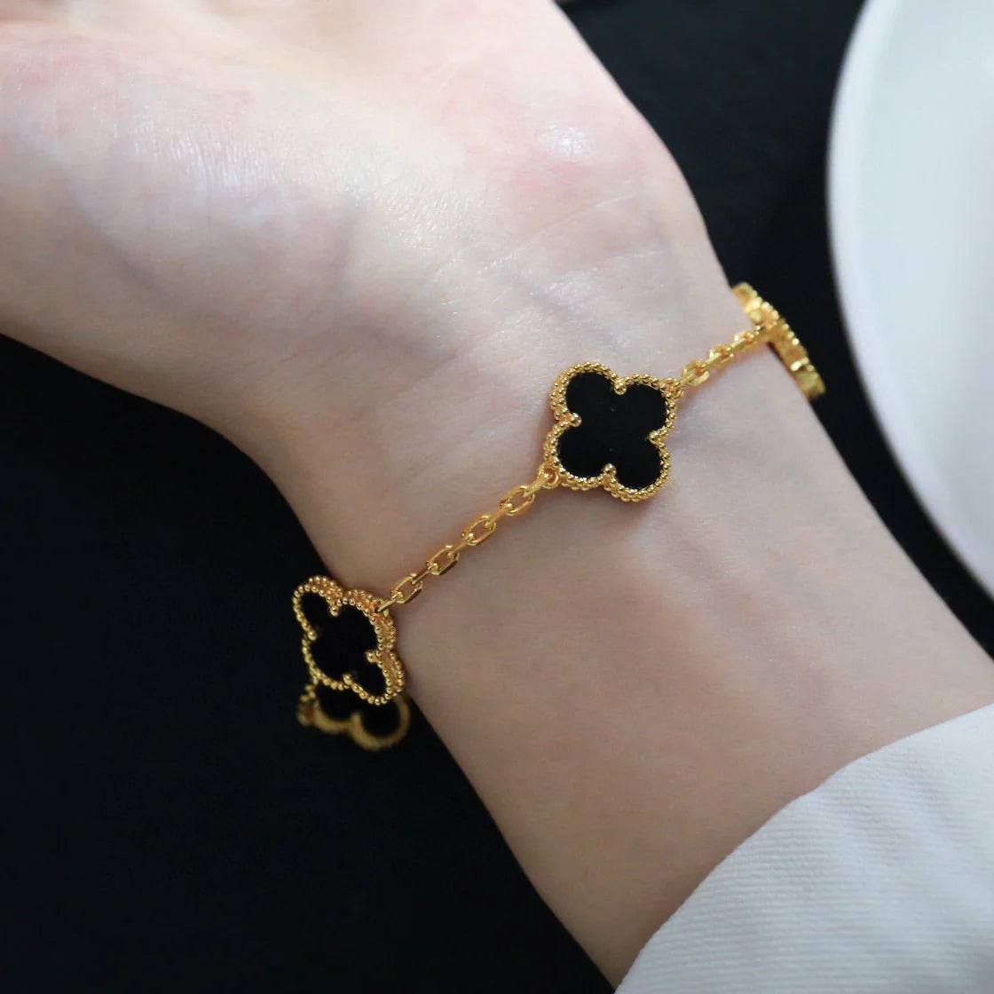[Love Lucky]CLOVER  5 MOTIFS BLACK ONYX BRACELET