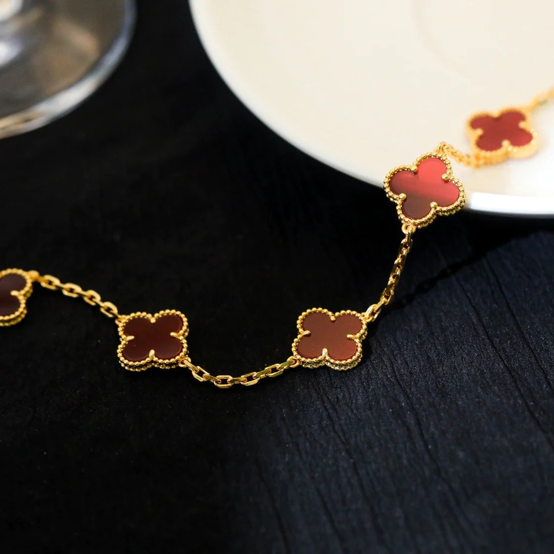 [Love Lucky]CLOVER 5 MOTIFS RED AGATE  BRACELET