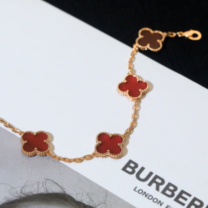 [Love Lucky]CLOVER 5 MOTIFS RED AGATE  BRACELET