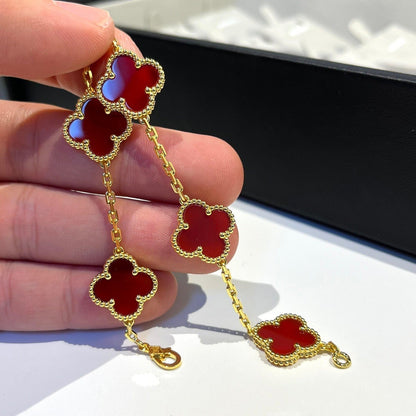 [Love Lucky]CLOVER 5 MOTIFS RED AGATE  BRACELET