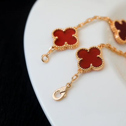 [Love Lucky]CLOVER 5 MOTIFS RED AGATE  BRACELET