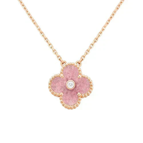 [Love Lucky]CLOVER 15MM DIAMOND RHODONITE NECKLACE