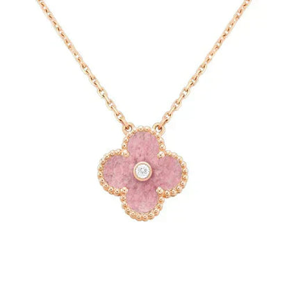 [Love Lucky]CLOVER 15MM DIAMOND RHODONITE NECKLACE