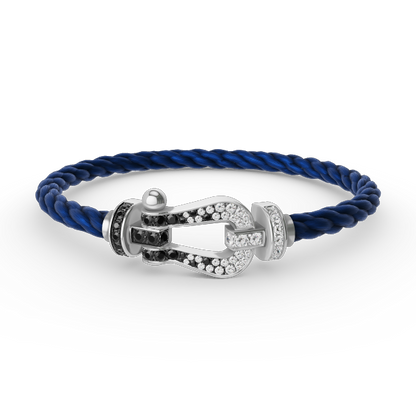 [Love Lucky]FORCE LARGE HORSESHOE BLACK WHITE DIAMOND BRACELET SILVER