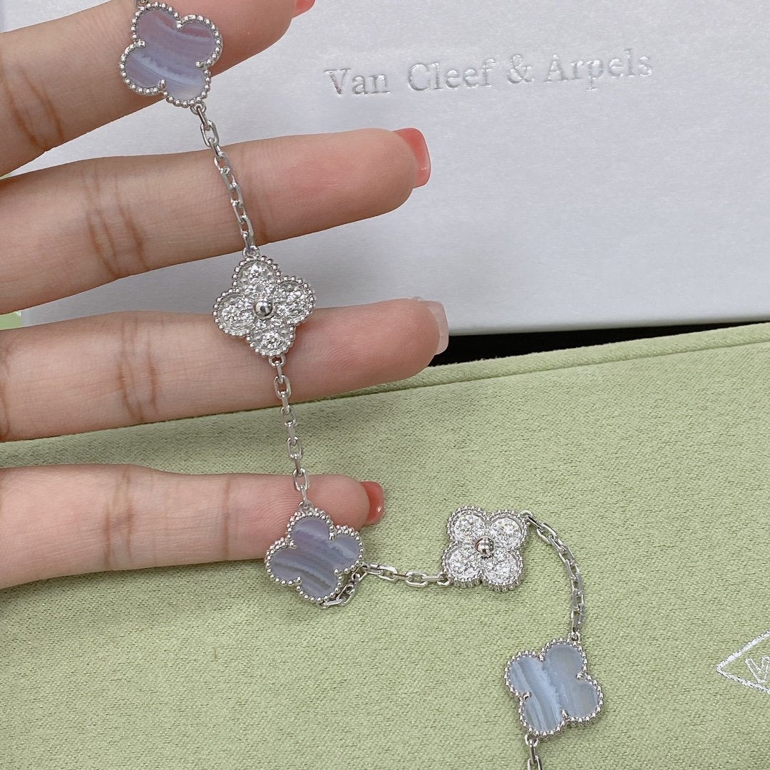 [Love Lucky]CLOVER  5 MOTIF DIAMOND PURPLE CHALCEDONY BRACELET SILVER