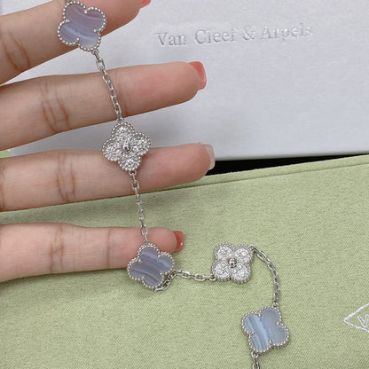 [Love Lucky]CLOVER  5 MOTIF DIAMOND PURPLE CHALCEDONY BRACELET SILVER