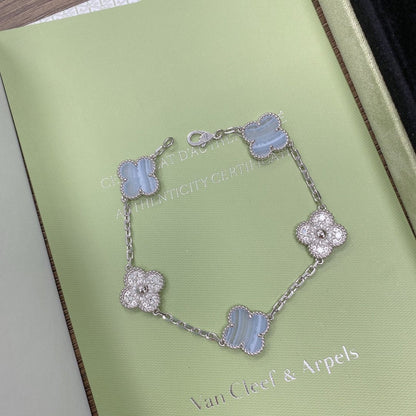[Love Lucky]CLOVER  5 MOTIF DIAMOND PURPLE CHALCEDONY BRACELET SILVER