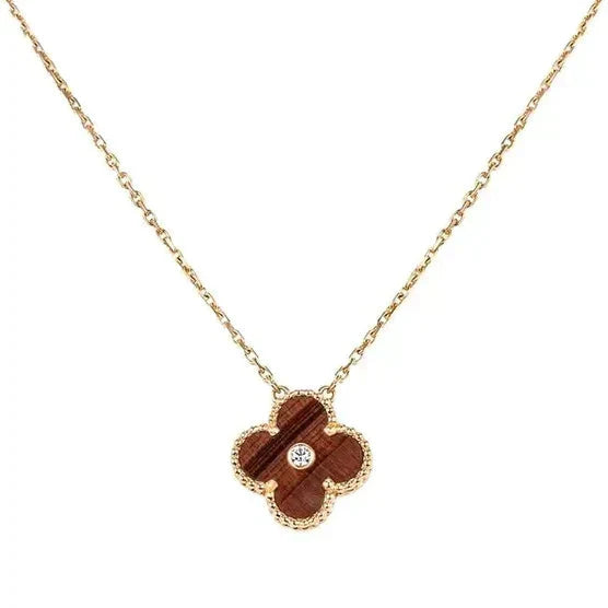 [Love Lucky]CLOVER 15MM DIAMOND AND YELLOW TIGER'S EYE AGATE necklace