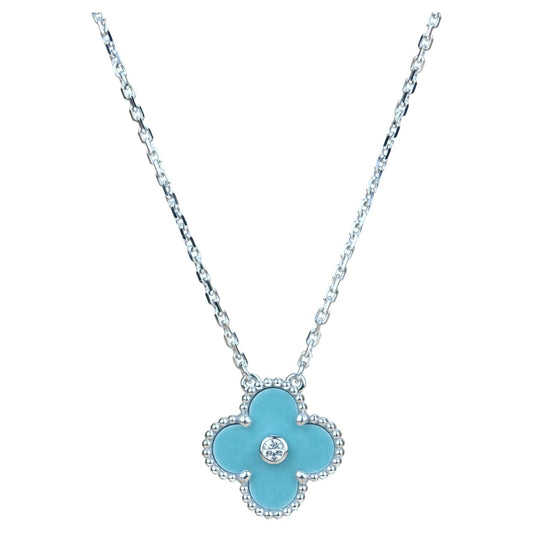 [Love Lucky]CLOVER 15MM DIAMOND SVRES PORCELAIN  NECKLACE SILVER