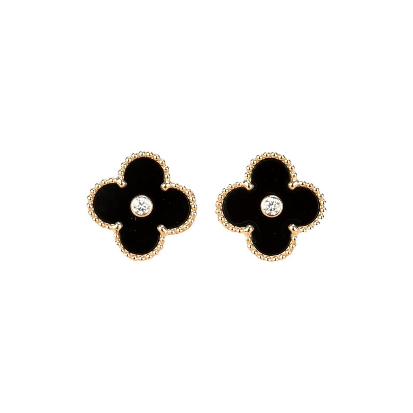 [Love Lucky]CLOVER MEDIUM 1 MOTIFS ONYX DIAMOND EARRINGS
