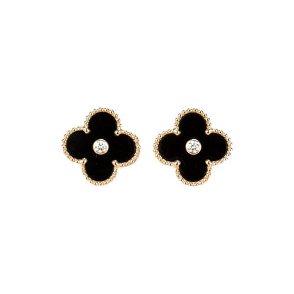 [Love Lucky]CLOVER MEDIUM 1 MOTIFS ONYX DIAMOND EARRINGS