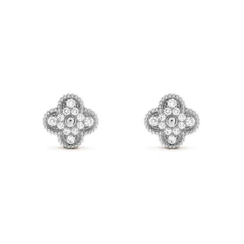 [Love Lucky]CLOVER 1 MOTIFS DIAMOND STUD EARRINGS SILVER