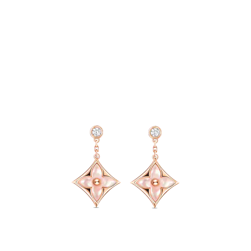 [Love Lucky]DOUBLE STAR PINK GOLD MOP DROP EARRINGS