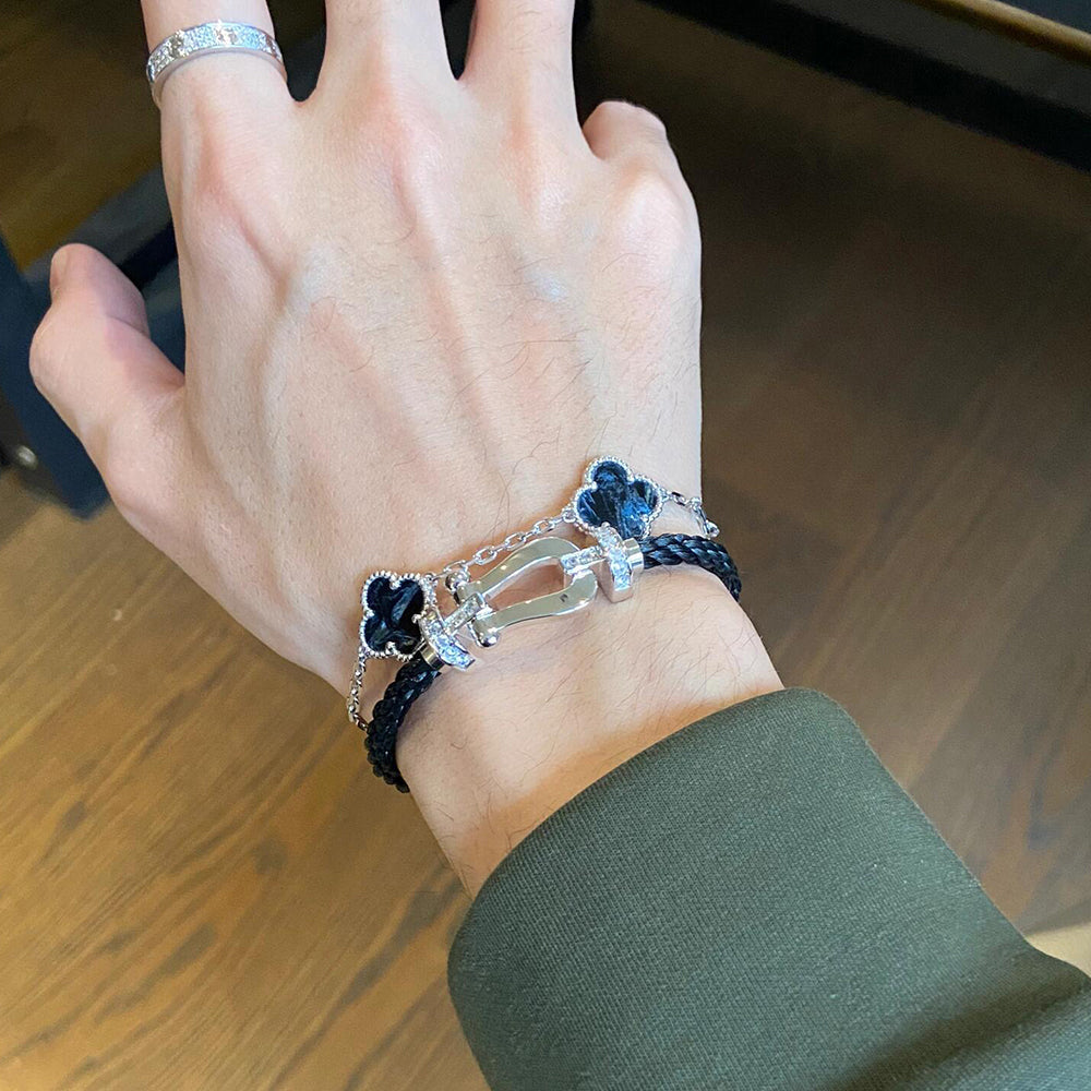 [Love Lucky]CLOVER 5 MOTIF PIETERSITE SILVER BRACELET