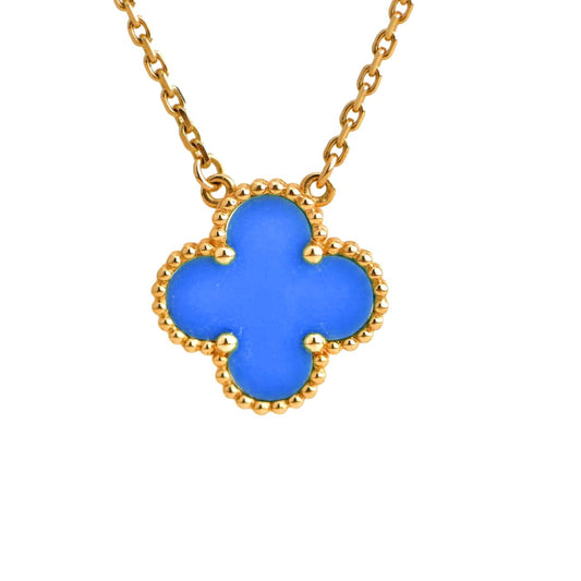 [Love Lucky]CLOVER 15MM BLUE AGATE NECKLACE