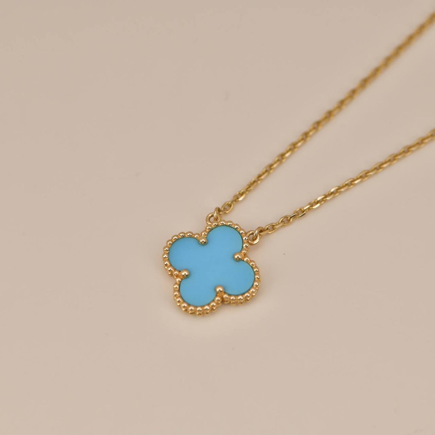 [Love Lucky]CLOVER 15MM VINTAGE TURQUOISE NECKLACE