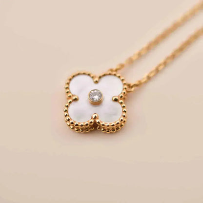 [Love Lucky]CLOVER 15MM DIAMOND WHITE FRITILLARIA NECKLACE