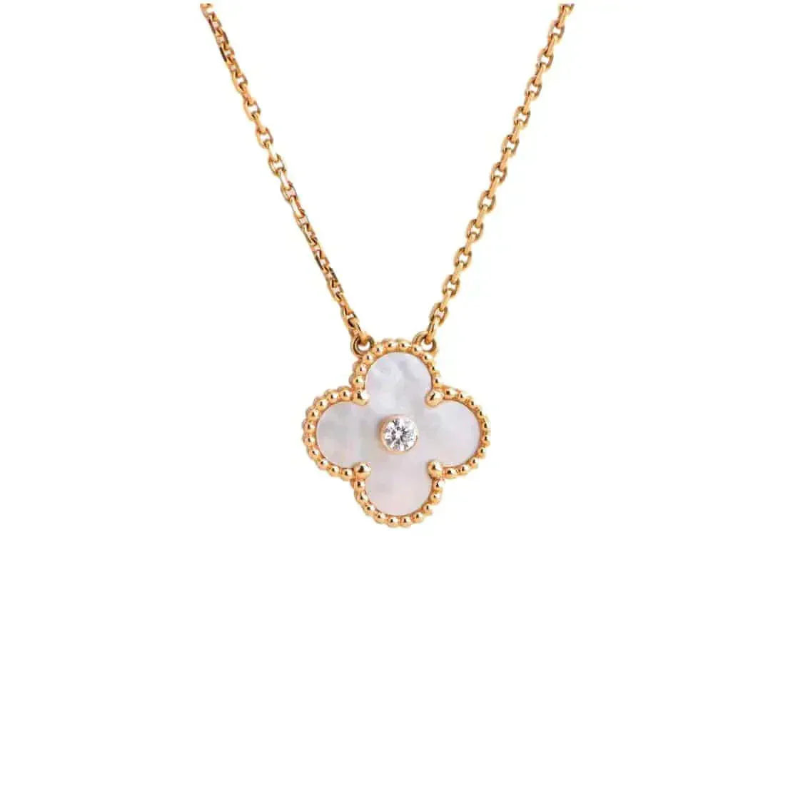 [Love Lucky]CLOVER 15MM DIAMOND WHITE FRITILLARIA NECKLACE