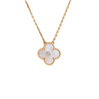 [Love Lucky]CLOVER 15MM DIAMOND WHITE FRITILLARIA NECKLACE
