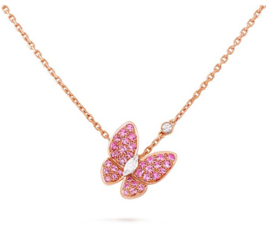 [Love Lucky]BUTTERFLY RED DIAMOND ROSE GOLD NECKLACE