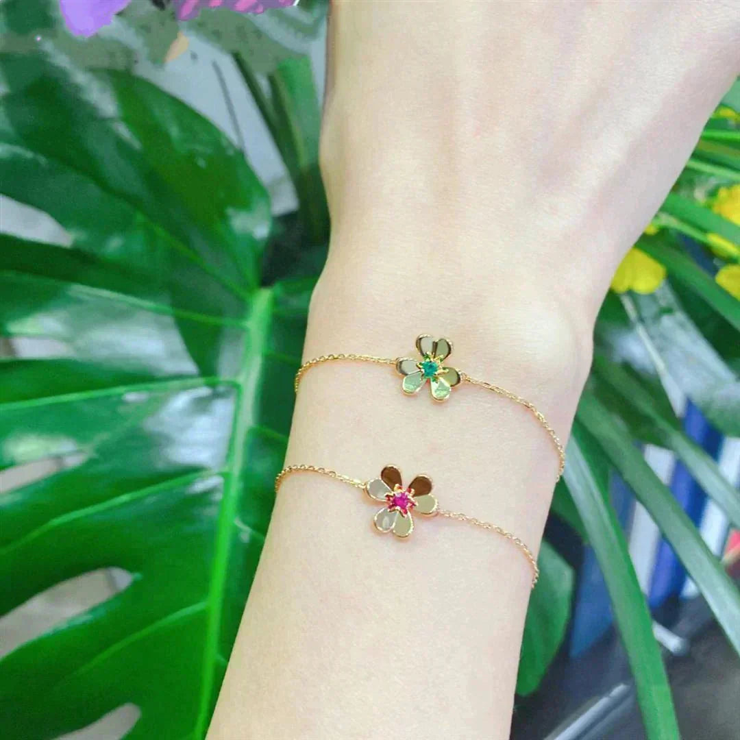 [Love Lucky]FRIVOLE GOLD FLOWER PINK MALACHITE BRACELET