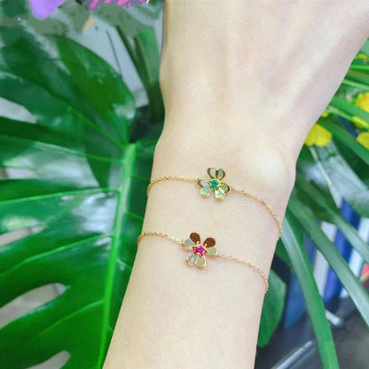 [Love Lucky]FRIVOLE GOLD FLOWER PINK MALACHITE BRACELET
